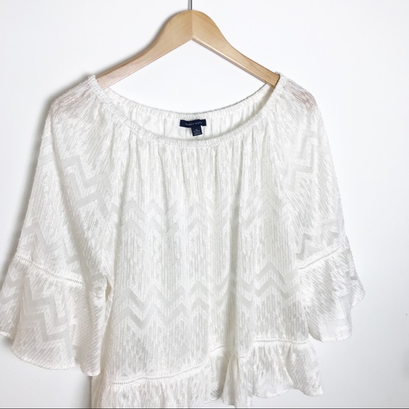 TOMMY HILFIGER White Off Shoulder Flowy Blouse - Picture 2 of 8